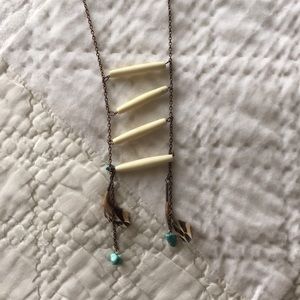 Ladder feather and turquoise long necklace